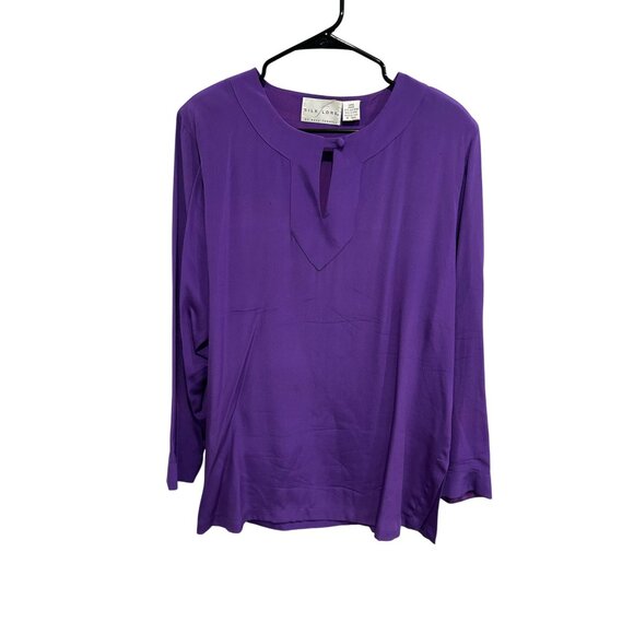 Silk Lore By Beth Terrell Long Sleeve Silk Tunic Top Purple Sz Large Popover - Picture 1 of 10